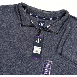 Gap 1/4 Zip Pullover Sweater Men XXL Heather Navy Blue Mock Neck Preppy MSRP $59